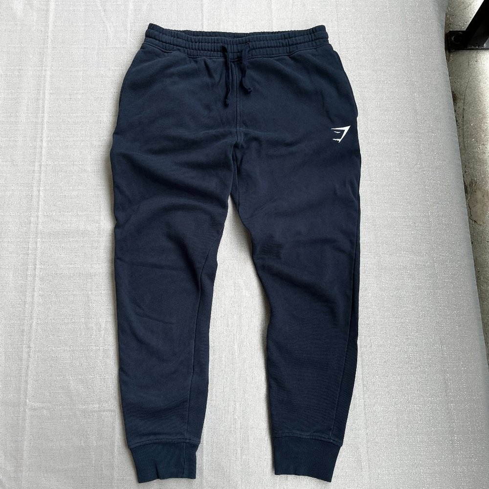 Gymshark Joggers Sweatpants Mens Size Medium Navy Pants Gym Tapered Logo